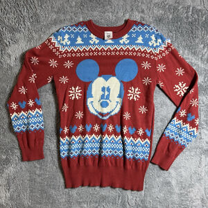 Disney Mickey Mouse Men's Holiday Christmas Sweater Size Small Red Blue